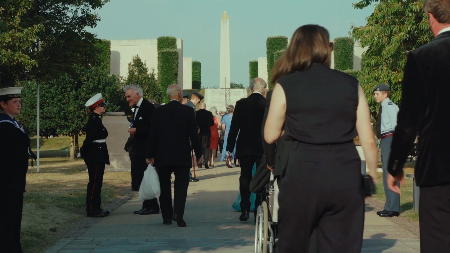 Guests gathered on the memorial steps