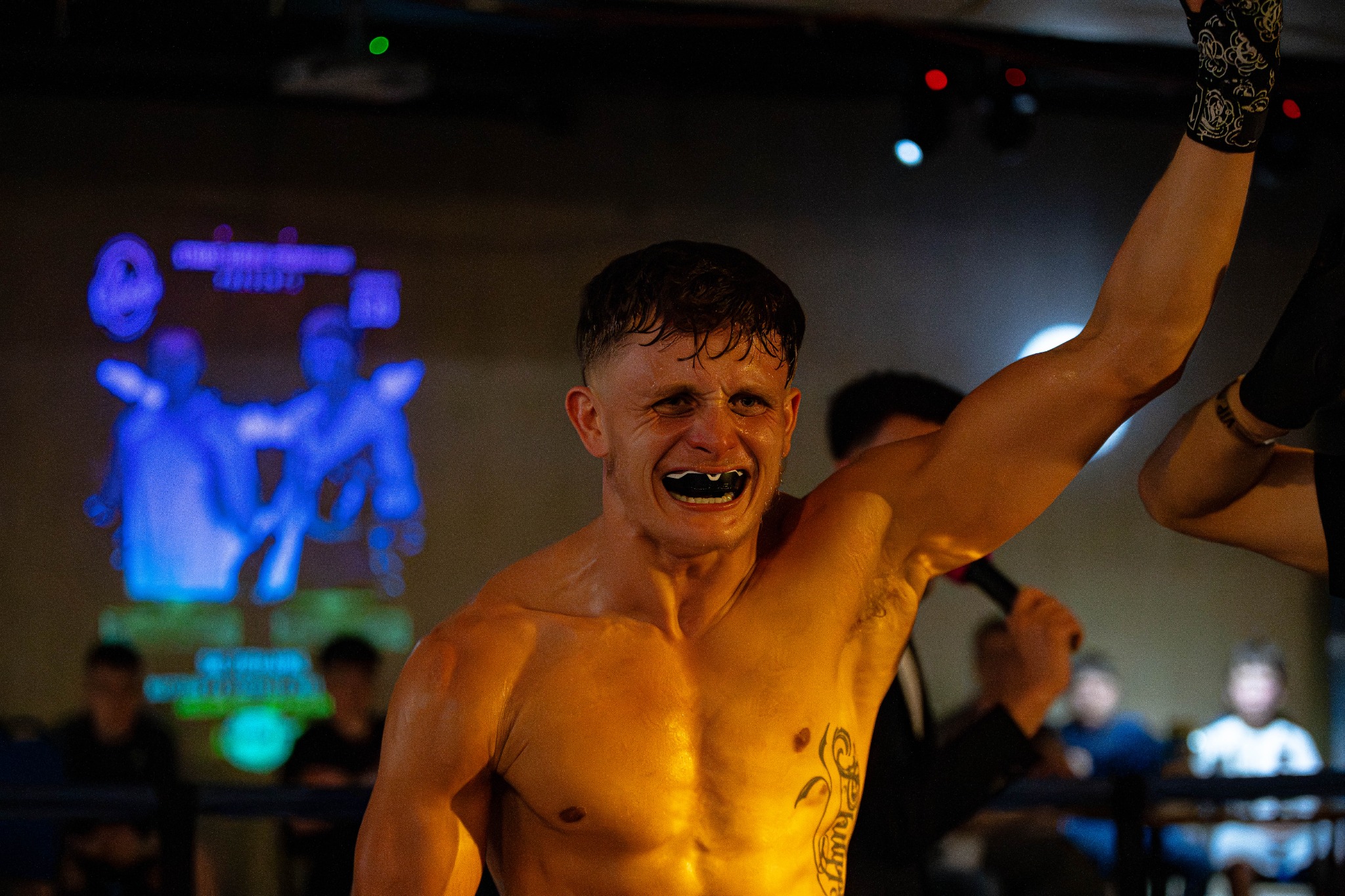 Winning fighter celebrating